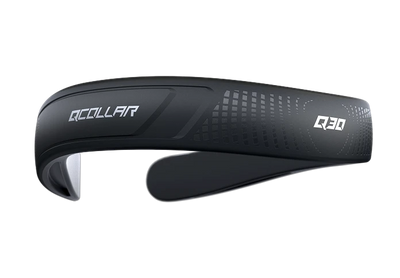Black headband with 'QCollar' branding on a white background