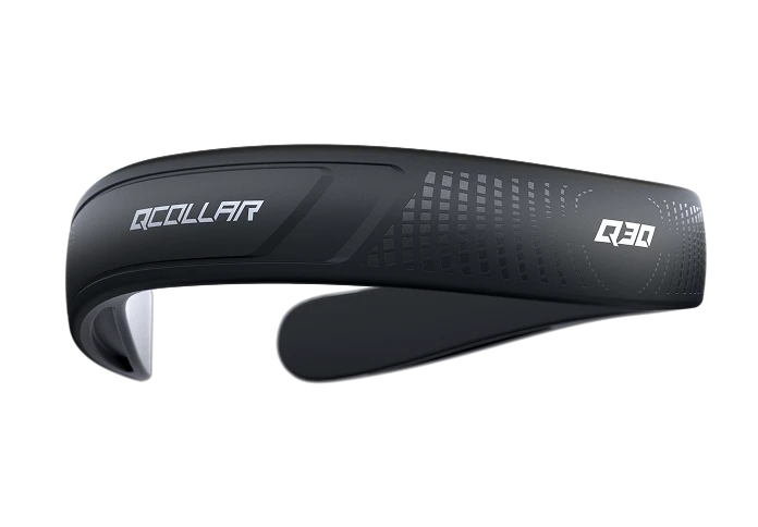 Black headband with 'QCollar' branding on a white background